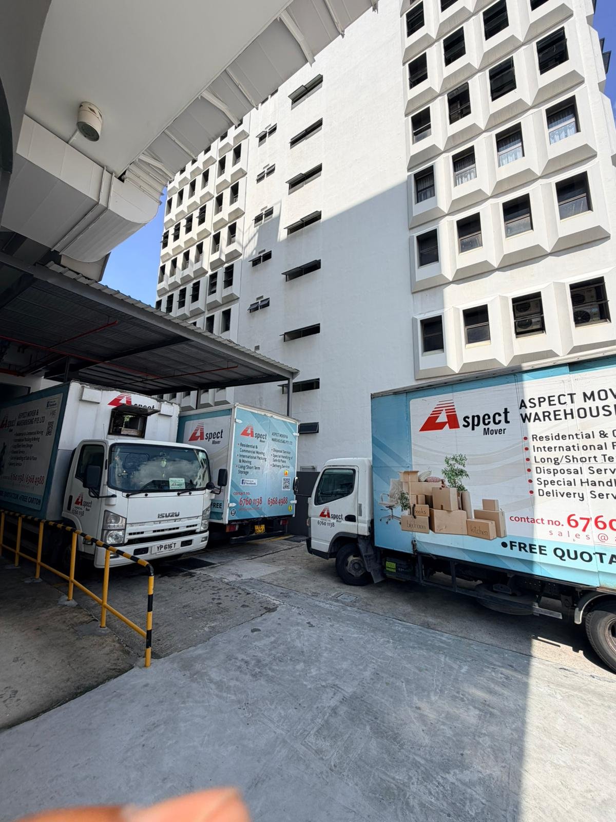 Aspect Mover lorries parked under the covered loading bay at the company warehouse